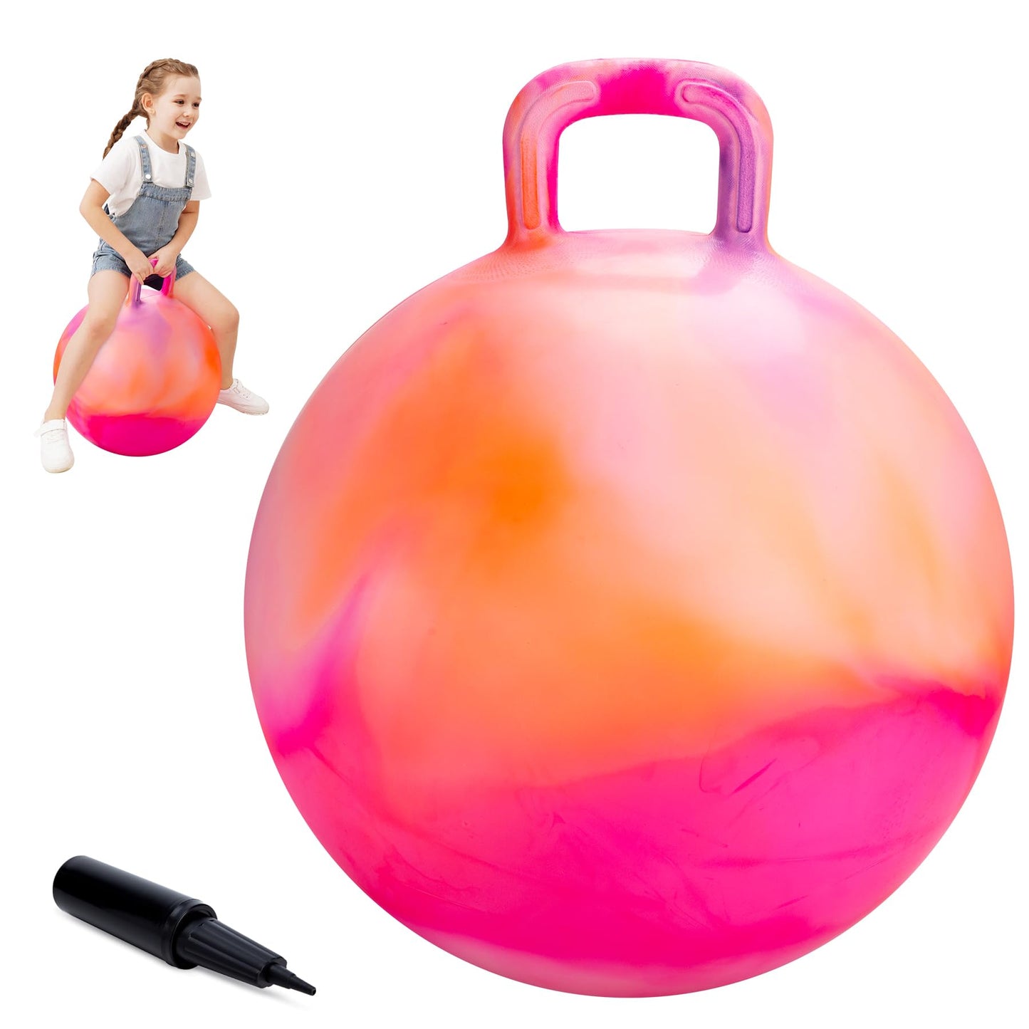 ZOOJOY Hopper Ball for Kids, 18In Bouncy Ball with Handle, Inflatable Orange Clouds Girls Toys for Indoor Outdoor Active Play Hopping Ball, Balance Hopping Gifts for Girls Boys for 3-8 Yr