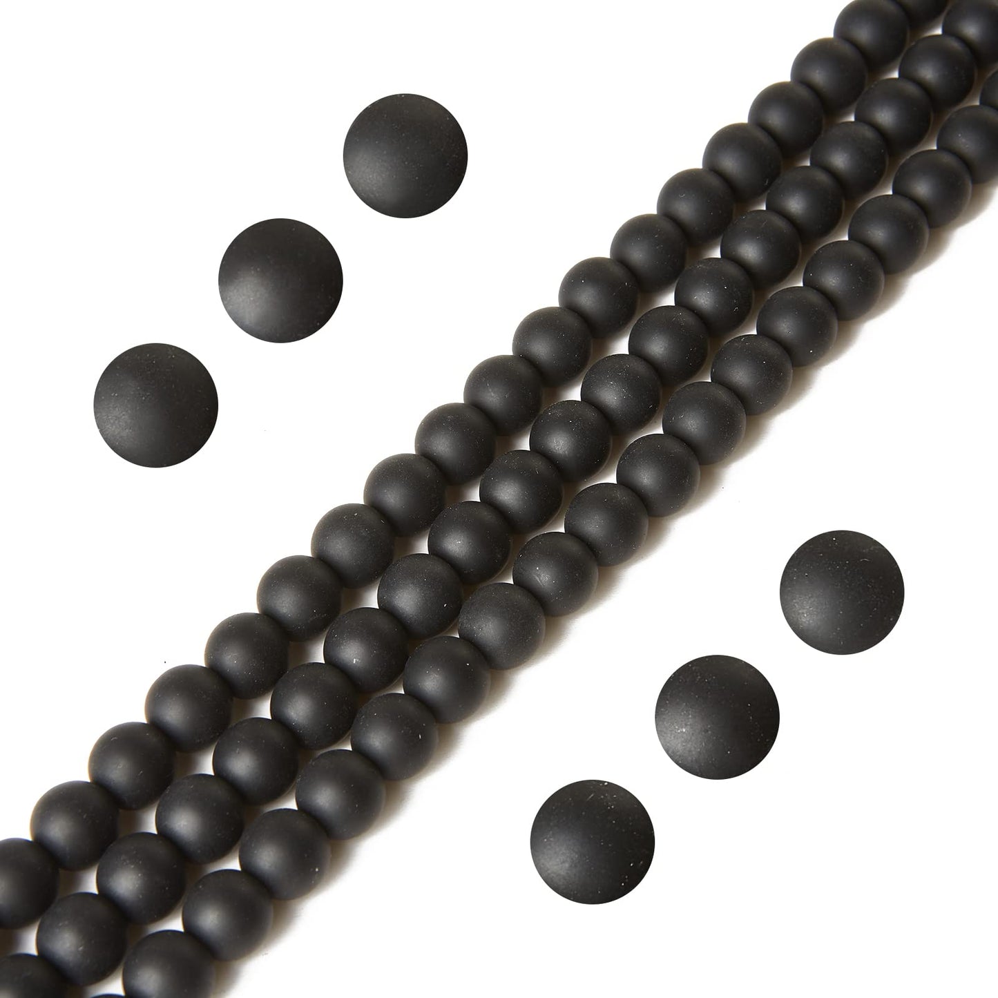 60pcs 6mm Matte Black Beads Natural Gemstone Beads Round Loose Beads for Jewelry Making