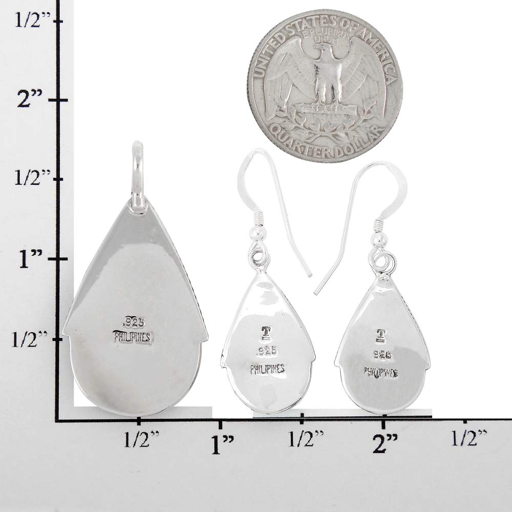925 Sterling Silver Matching Pendant & Earrings Set with Genuine Gemstones 20" Necklace (Turquoise)