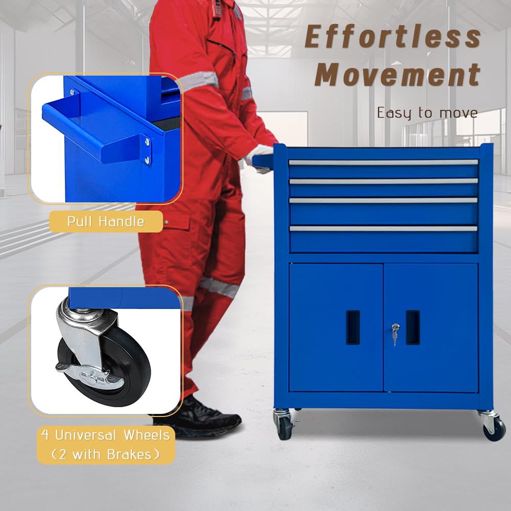 TOKUWA 13-Drawer Double Doors Handle Rolling Tool Chest, 2 in 1 Detachable Rolling Tool Chests, Large Tool Boxes with Lock, Metal Standing Tool Cabinet for Garage Workshop(Blue)