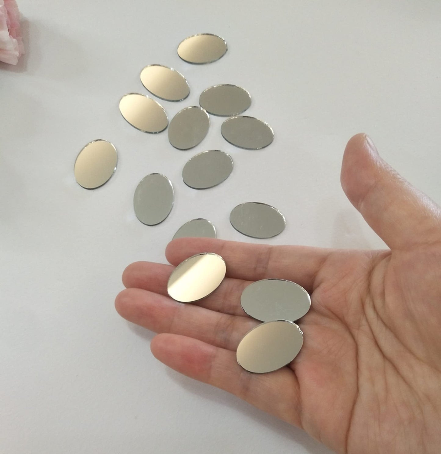 100pcs of Oval Mosaic Tiles,Mosaic Glass Mirror Pieces for DIY Crafts Vases Flowerpots Home Decoration Arts (Silver Mirror)