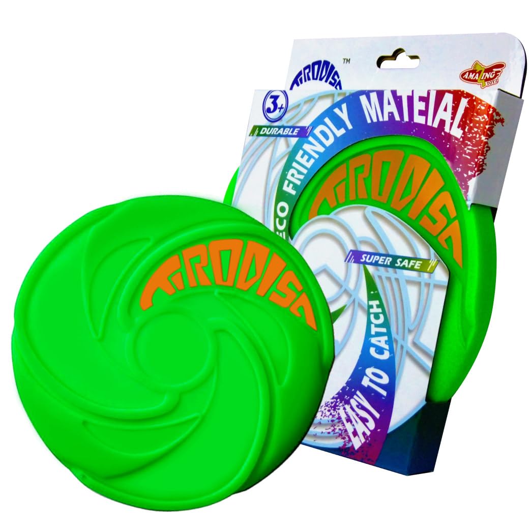 AMAZING TOYZ Tirodisc Foldable Green Frisbee for Kids & Adults, 20cm Soft Silicone Flying Disc - Portable Pocket-Sized Outdoor Waterproof Toy for Beach, Park, Pool Games | Easy Clean & Safe Catch