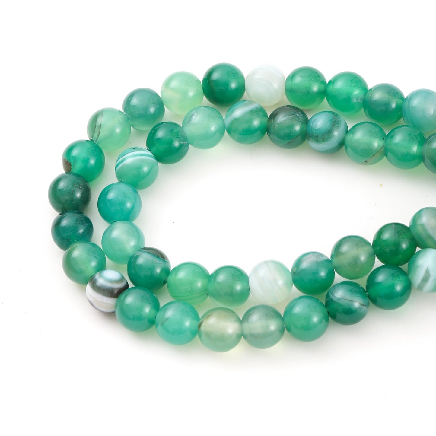 6mm 60pcs DIY Natural Green Striped Agate Stone Beads Round Healing Crystal Gemstone Loose Beads for Jewelry Making Handmade Bracelet Necklace