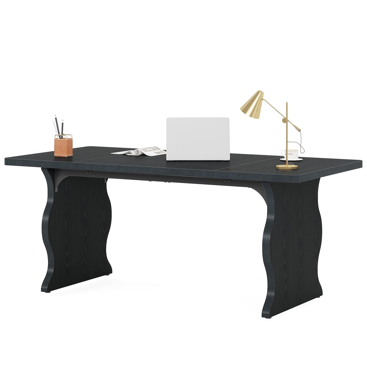 Tribesigns 63" Large Desk for Home Office, Spacious Executive Computer Desk with Ample Leg Room, Double PC Gaming Writing Table Study Desk with Sturdy Legs, Black