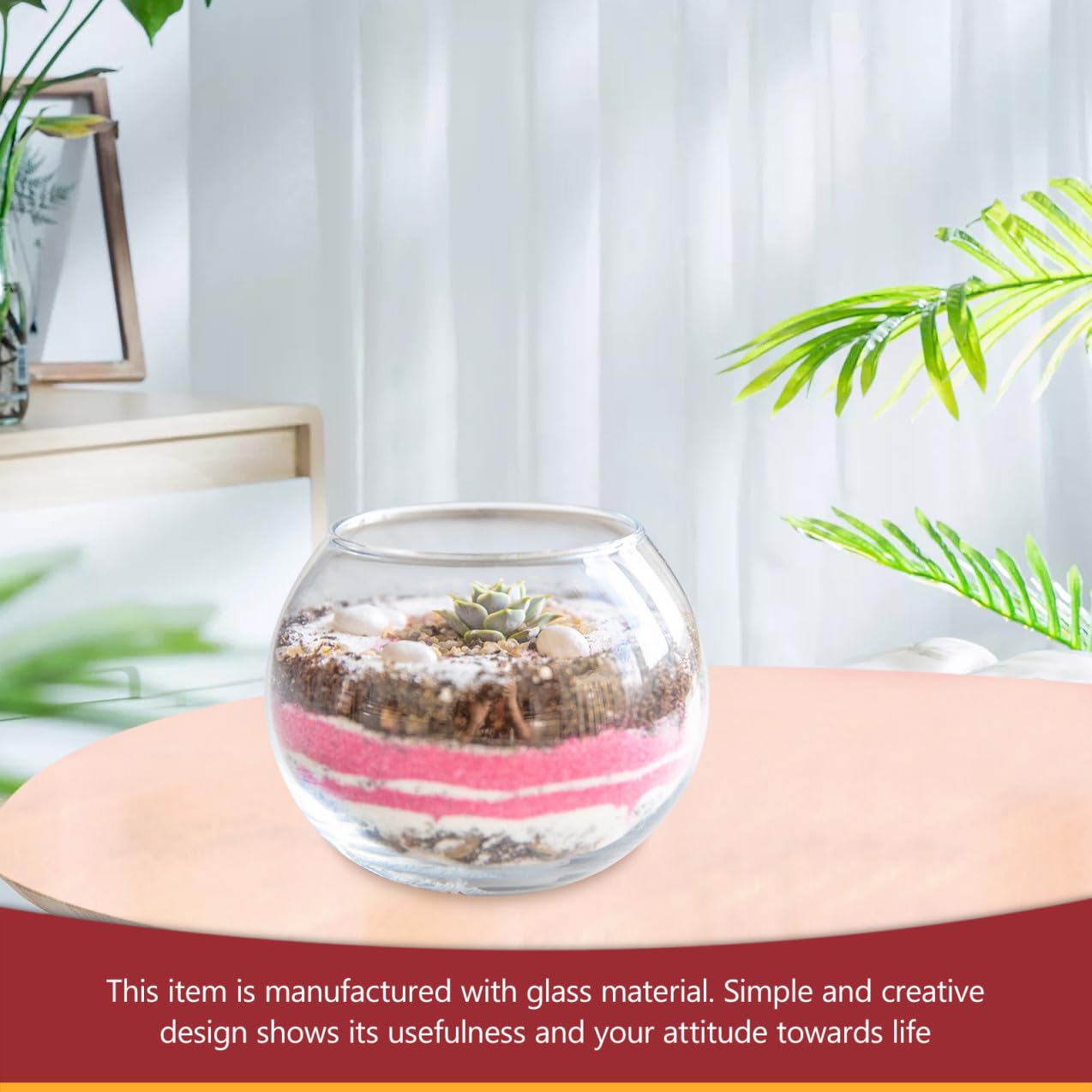 jojofuny Small Round Glass Bubble Vase 15cm Hydroponic Plant Container Succulent Terrarium Flower Pot for Home Office Decoration