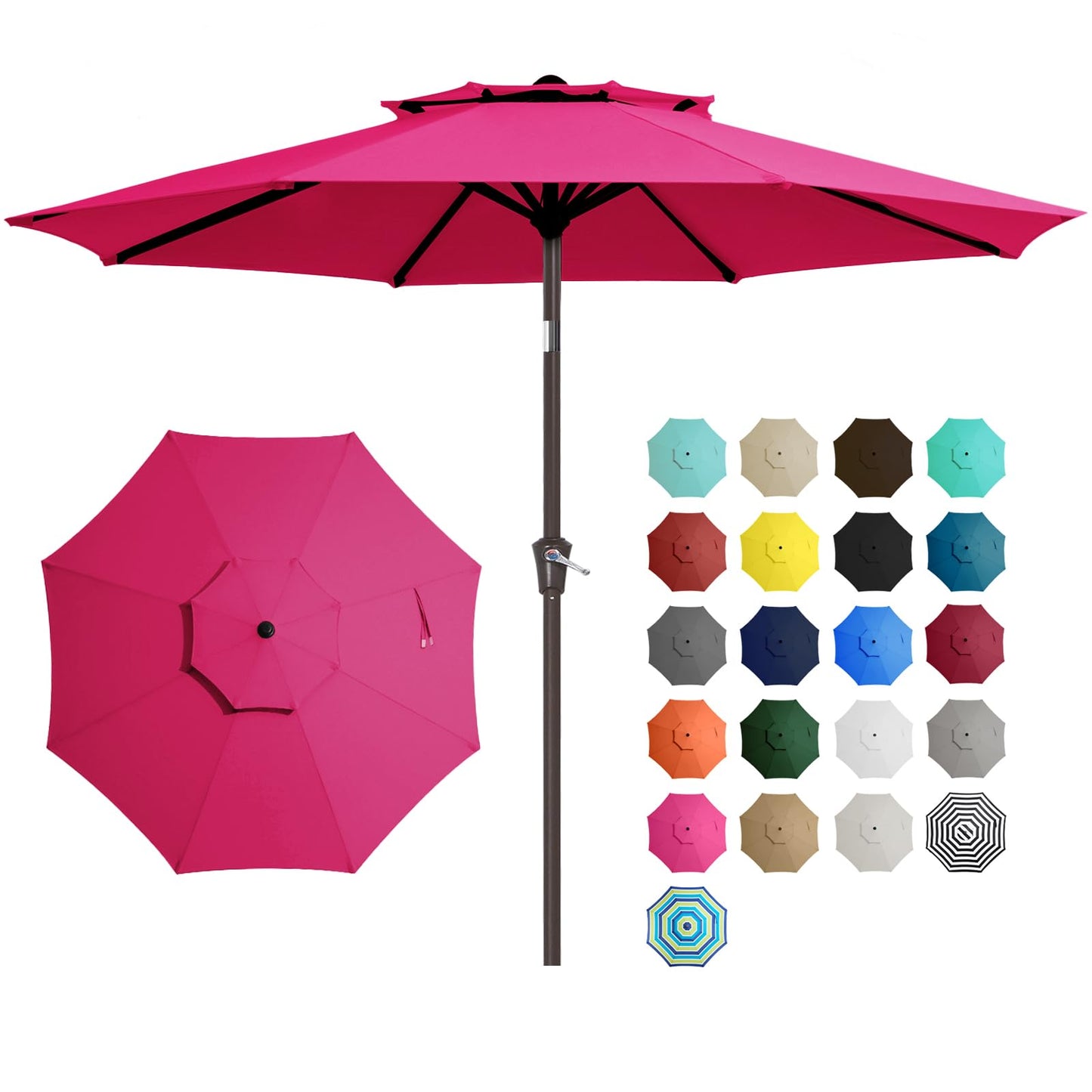 JEAREY 9' 2-Tiers Patio Umbrellas Outdoor Table Market Umbrella w/Push Button Tilt/Crank, 8 Sturdy Ribs, UV Protection Waterproof Sunproof(Rose Pink)