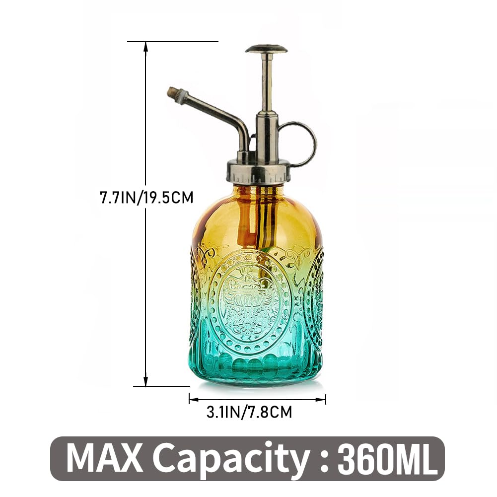 0.5 Gallon Small Watering Can for Outdoor Indoor Plants for House Plants, 12 oz Glass Plant Mister Spray Bottle for Bonsai Garden Flowers (Blue)
