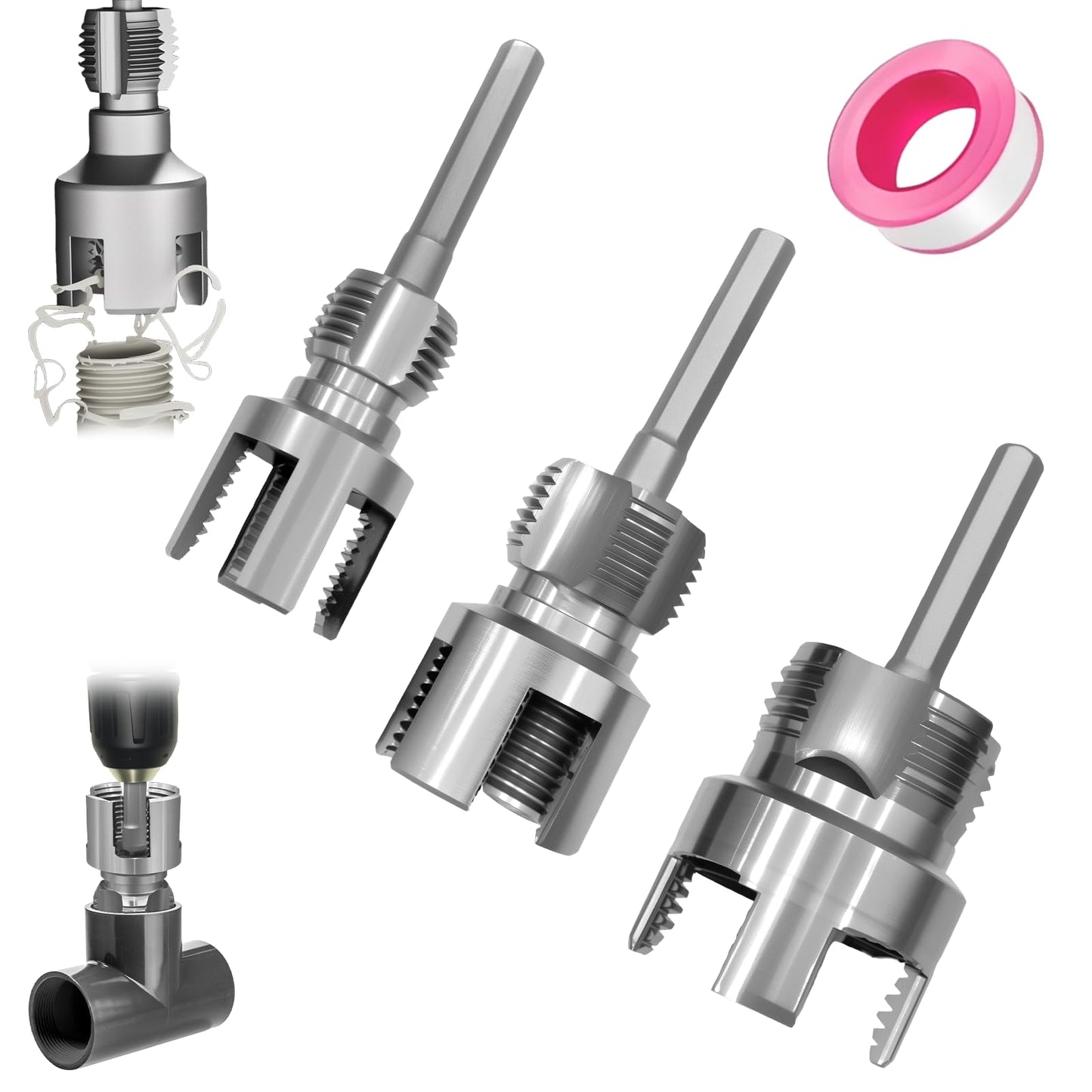 3pcs Pvc Pipe Threader Kit,Dual-Function Integrated Internal & External Pipe Threading Tool For 1/2" & 3/4"& 1" Pvc/Plastic Pipes,Electric Drill Compatible For Home Repair(1/2"+3/4"+1")