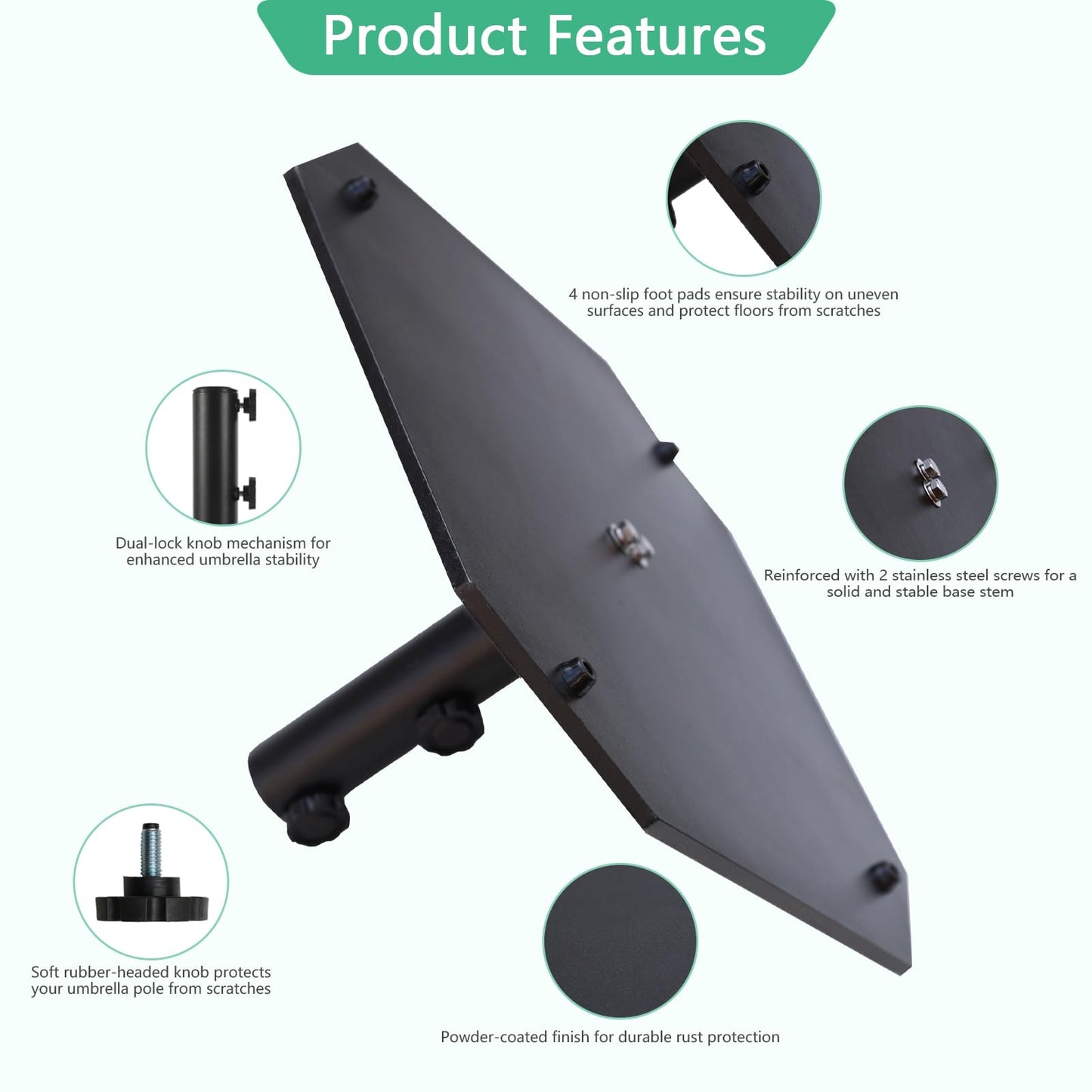 Helios&Hestia 40lbs Square Heavy Duty Outdoor Patio Umbrella Base, Steel Plate Stand Weight with 4 Non-Slip Pads, Fits 7 to 11ft Market Umbrellas, Black