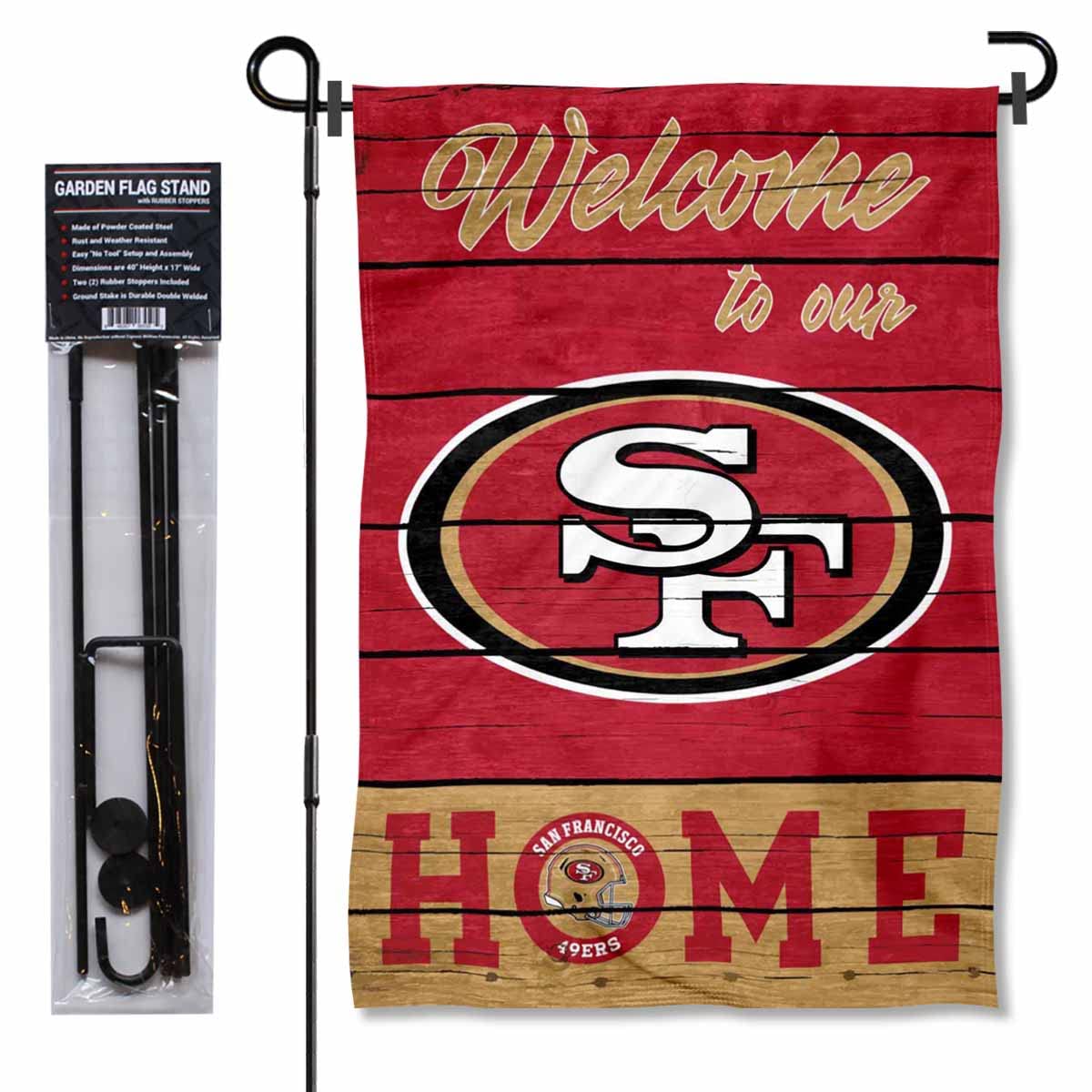 San Francisco 49ers Welcome To Our Home Garden Flag and Flagpole Mount