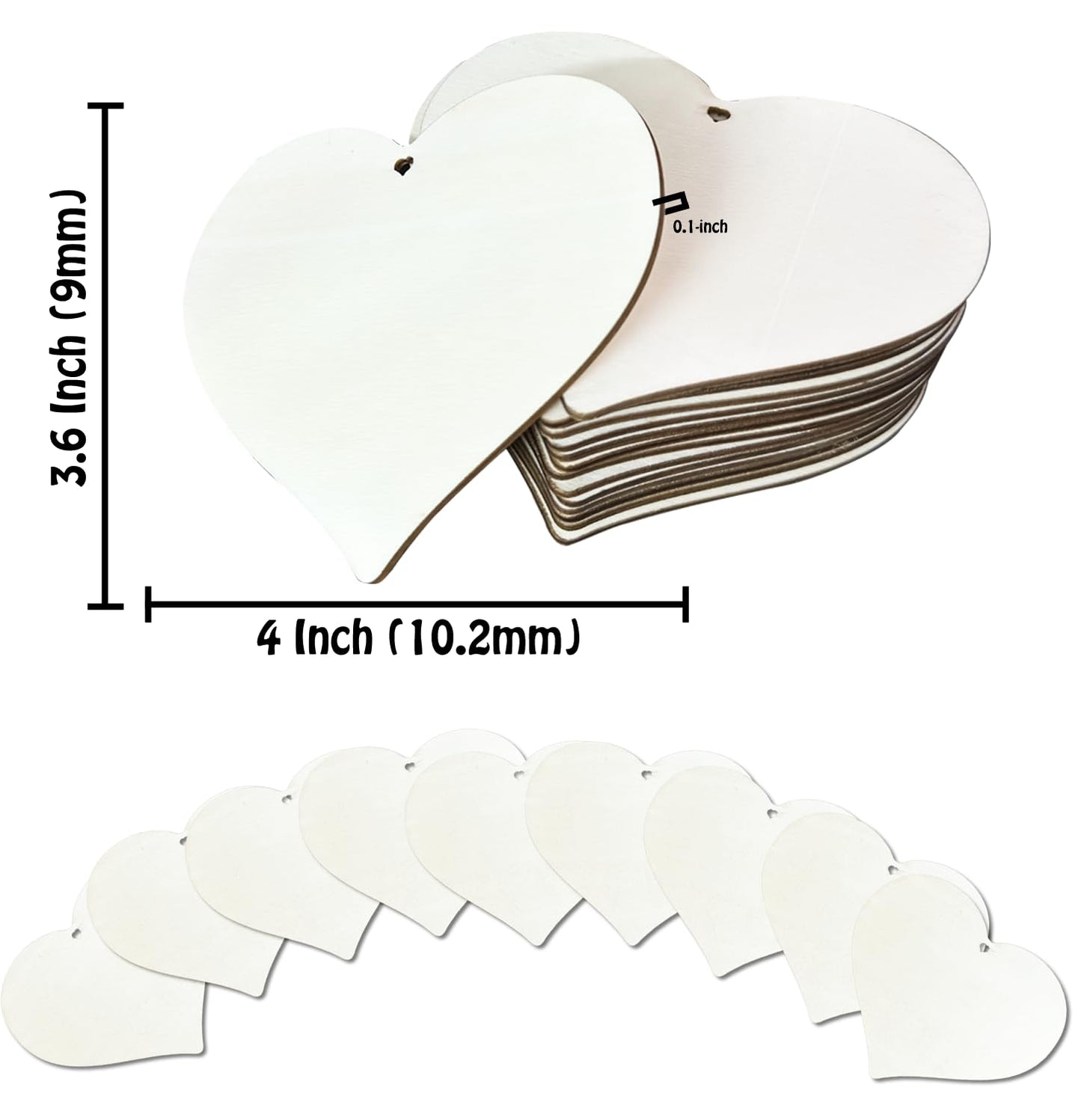 FCECOR 100PCS 4" Wooden Hearts for Crafts, Wood Hearts for Kids Wood Slices DIY Crafts Supplies, Wooden Ornaments Mother's Day Heart Sign for Valentine's Day Crafts, Birthday, Party, Wedding Decor
