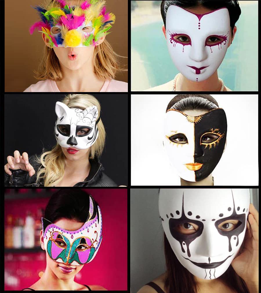 Qavctw 16PCS DIY White Masks Paper Cosplay Christmas Party Mask Unpainted Plain Craft Masquerade Masks for Christmas Mardi Gras Party Mask