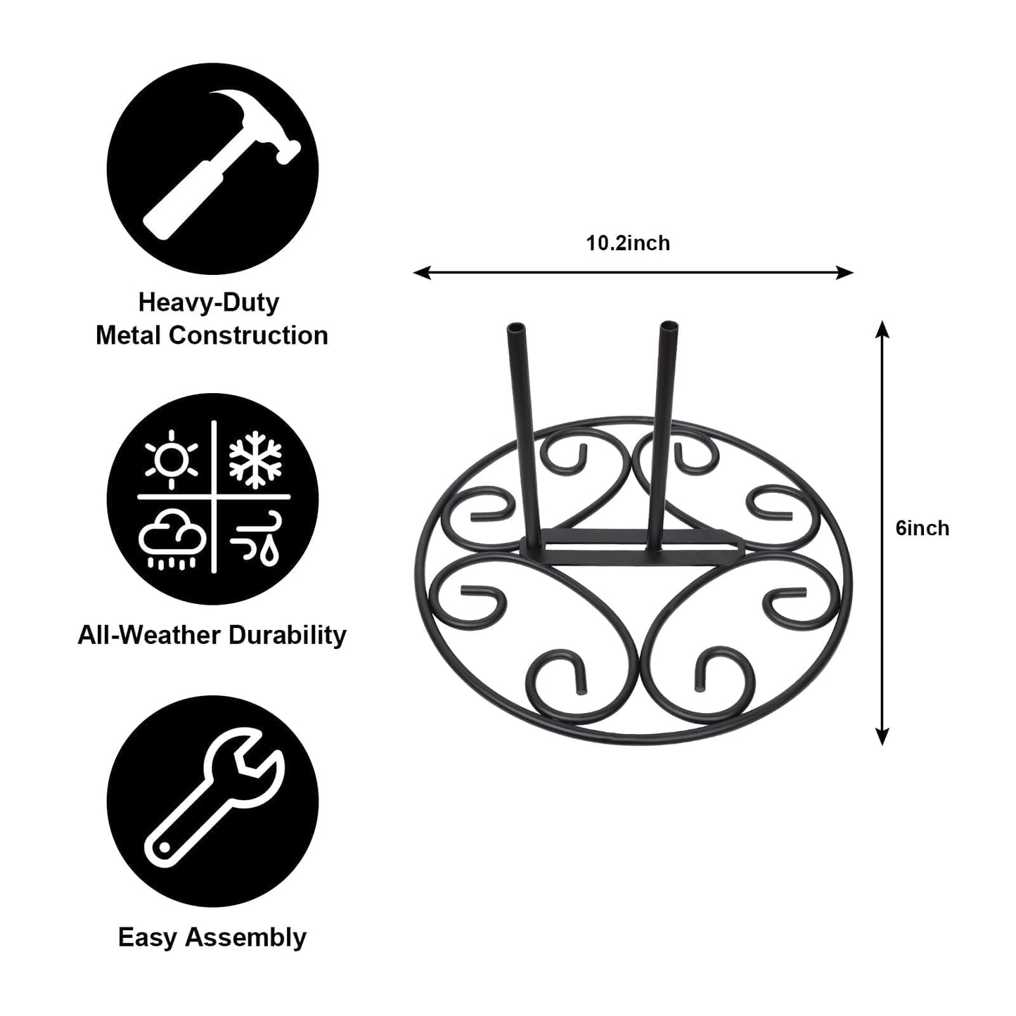 ESTTOP Garden Flag Stand Base, Free Standing Decorative Metal Scroll Flag Stand, 11 Inches Wide x 6 Inches High 1.4 lbs Solid Steel, Suit for Yard, Patio,Lawn, Deck, Sidewalk, Tailgate, Porch