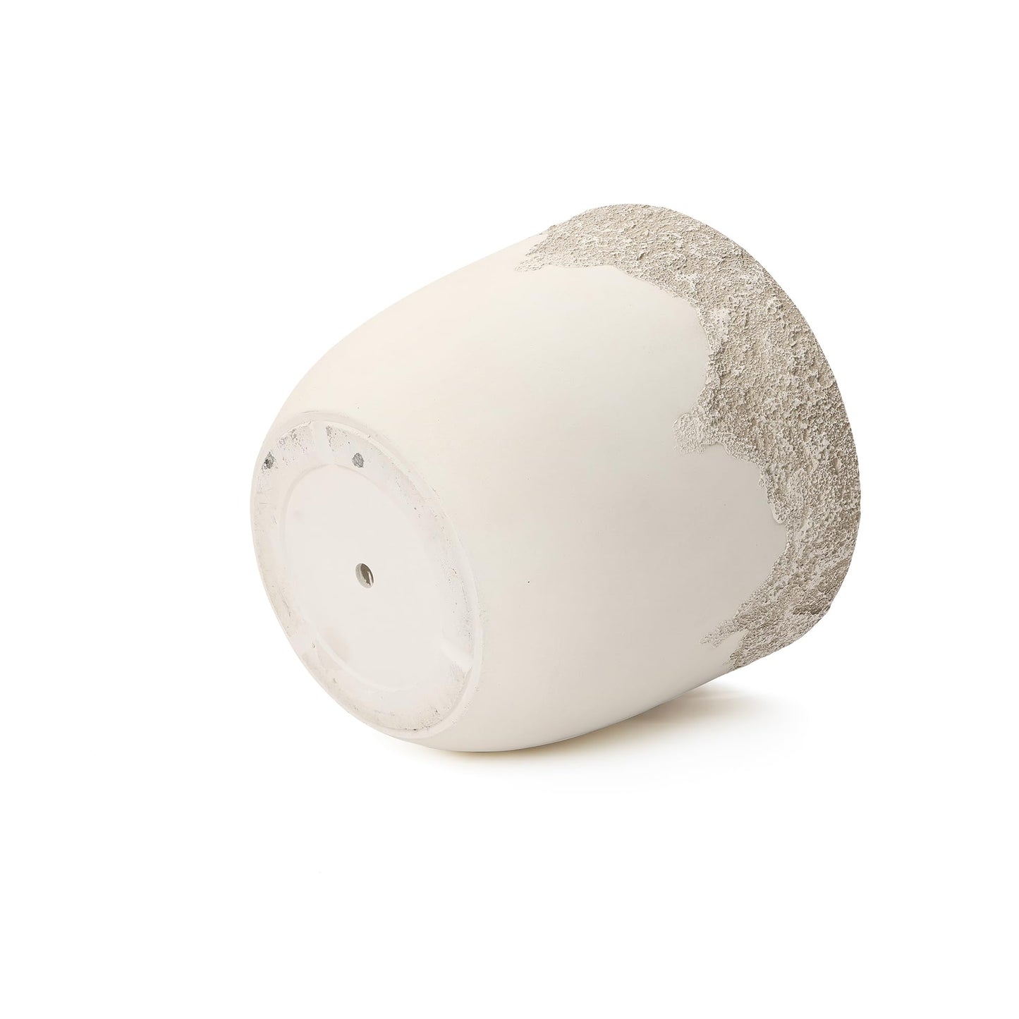 LuxenHome 15.5" Dia Beige Large Round Planter, Outdoor Indoor Decorative Plant Pot with Drainage Hole and Rubber Plug, Antique Travertine Style Off-White Flower Pot for Home Patio Garden