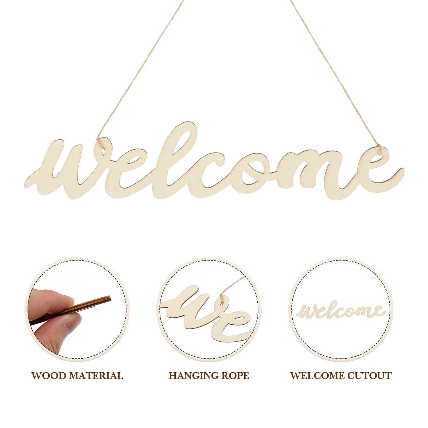 5pcs Wooden Welcome Cutout, Welcome Letters for Wood Sign, for Home Porch Restaurant Bar Decor 14.56 Inch Durable Wall Hanging Ornament