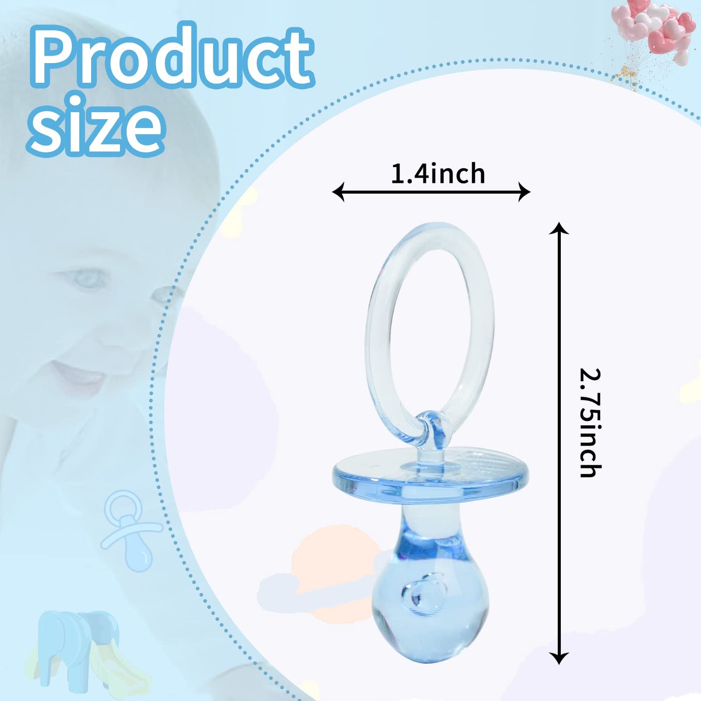 50 Pieces 2.75 Inch Baby Pacifier Baby Shower Plastic Pacifier for Baby Shower Pacifier, Baby Shower Gender Show Party Decoration DIY Baby Shower Birthday Party Gift (Blue)