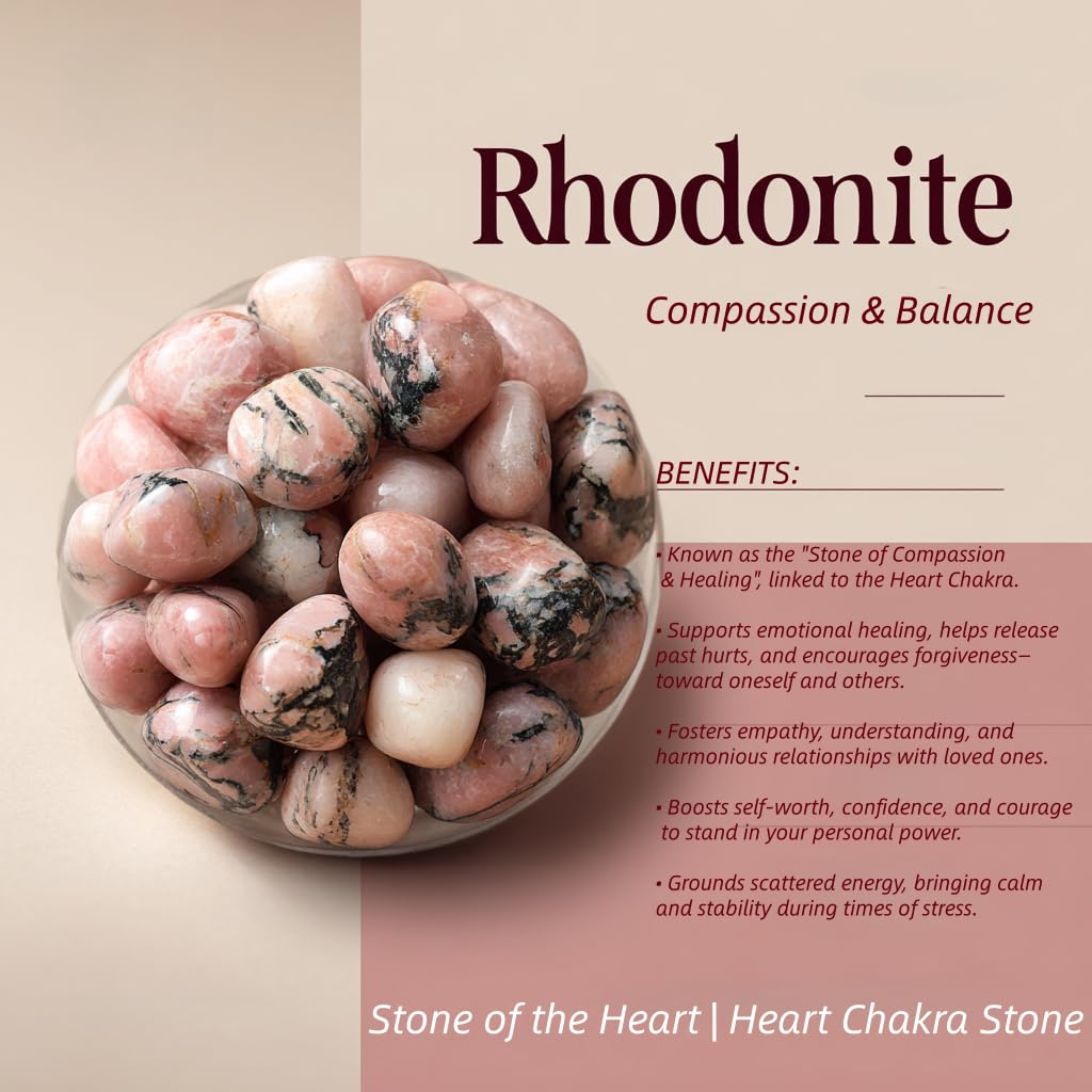 Loveliome Natural Rhodonite Oval Polished Worry Stones, Healing Crystal Indoor Fountain Stones Massage Energy Anxiety Relief Items