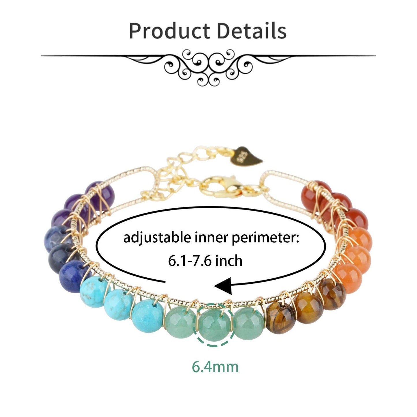 ASGIFT 7 Chakra Bracelet Adjustable 14K Gold Wire Wrapped Gemstone Beads Bracelet Natural Crystal Stone Yoga Meditation Bracelets Jewelry Gift for Women