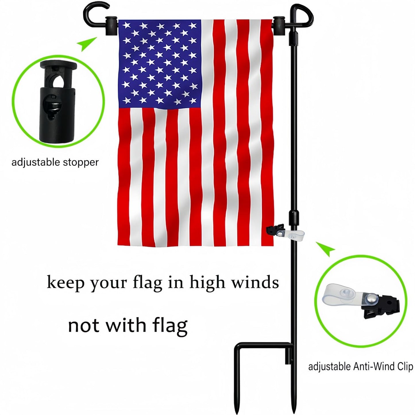 Garden Flag Pole Stand Holder,Akeydeco 10 Pack Garden Flags for Outside with Flag Stopper and Clip Waterproof Powder-Coated Paint for Flag Pole Holder for Outside House,Yard Flags for Outside