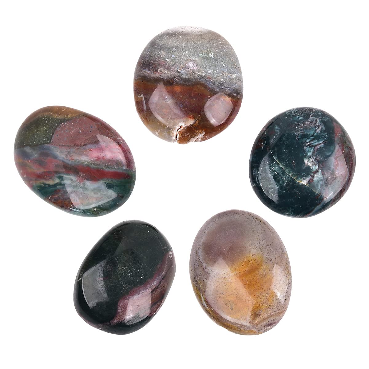 JIC Gem 5PCS Irregular Shape Ocean Jasper Palm Stones Polished Healing Crystals Pebble Stones Pocket Energy Worry Stone 1.5-1.8 inches