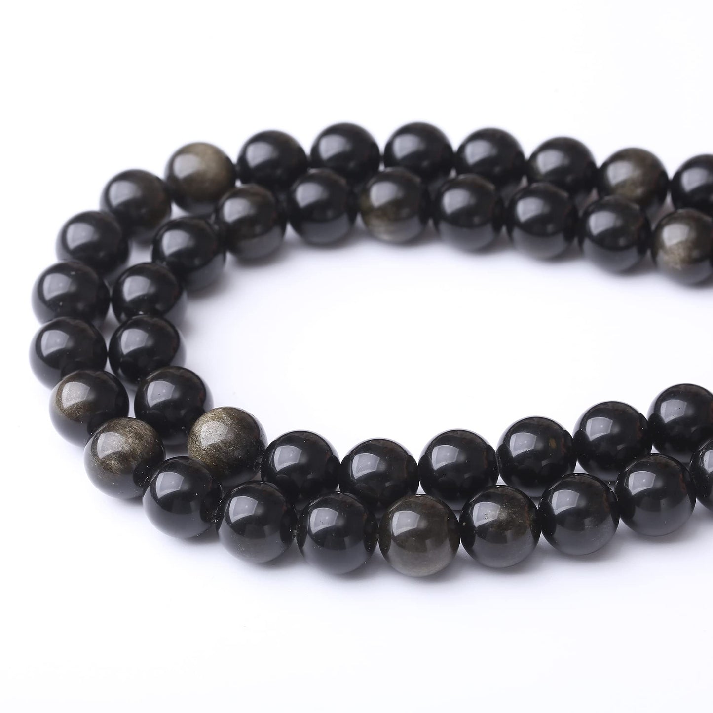 10MM Black Golden Obsidian Round Loose Beads Natural Gem Beads Crystal Energy Stone Beads for Jewelry Making DIY Bracelet Necklace