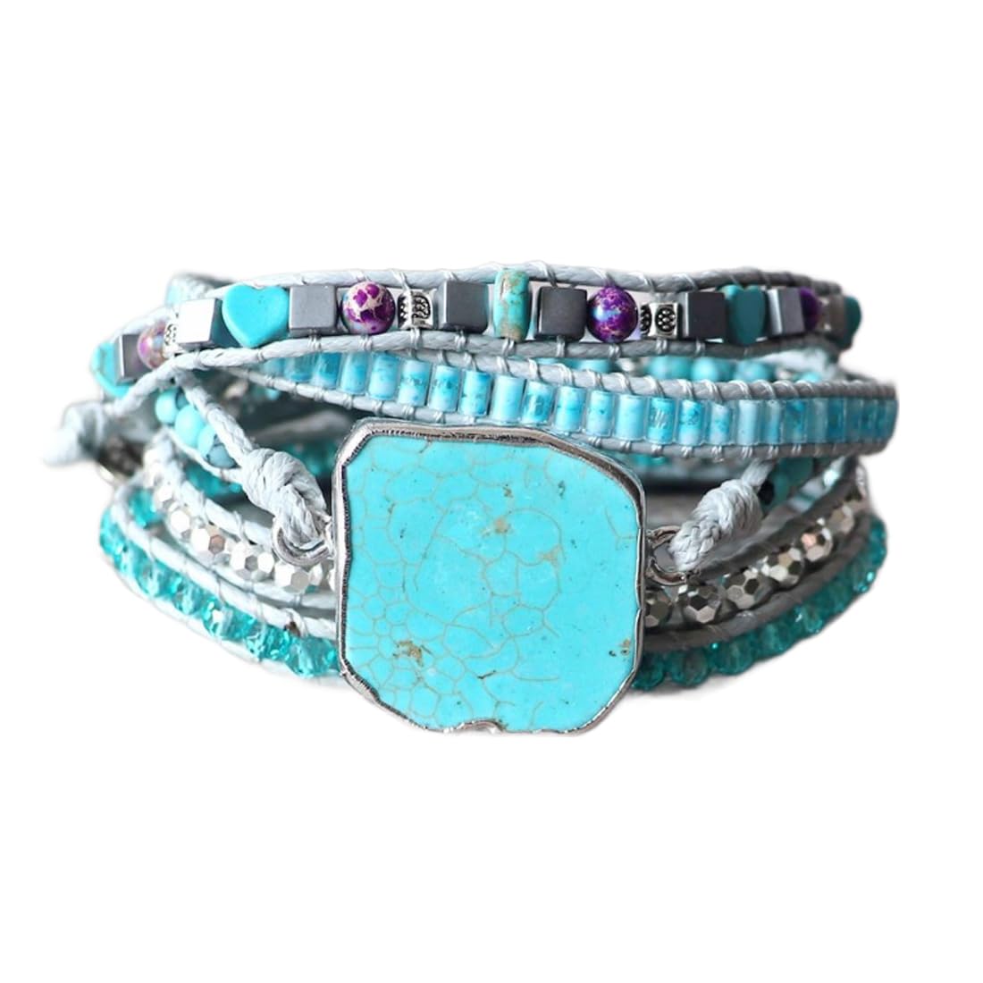YGLINE Beaded Wrap Bracelets Boho Natural Stone Beads Leather Wrap Bracelet Statement Cuff Bangles Bracelets Gifts