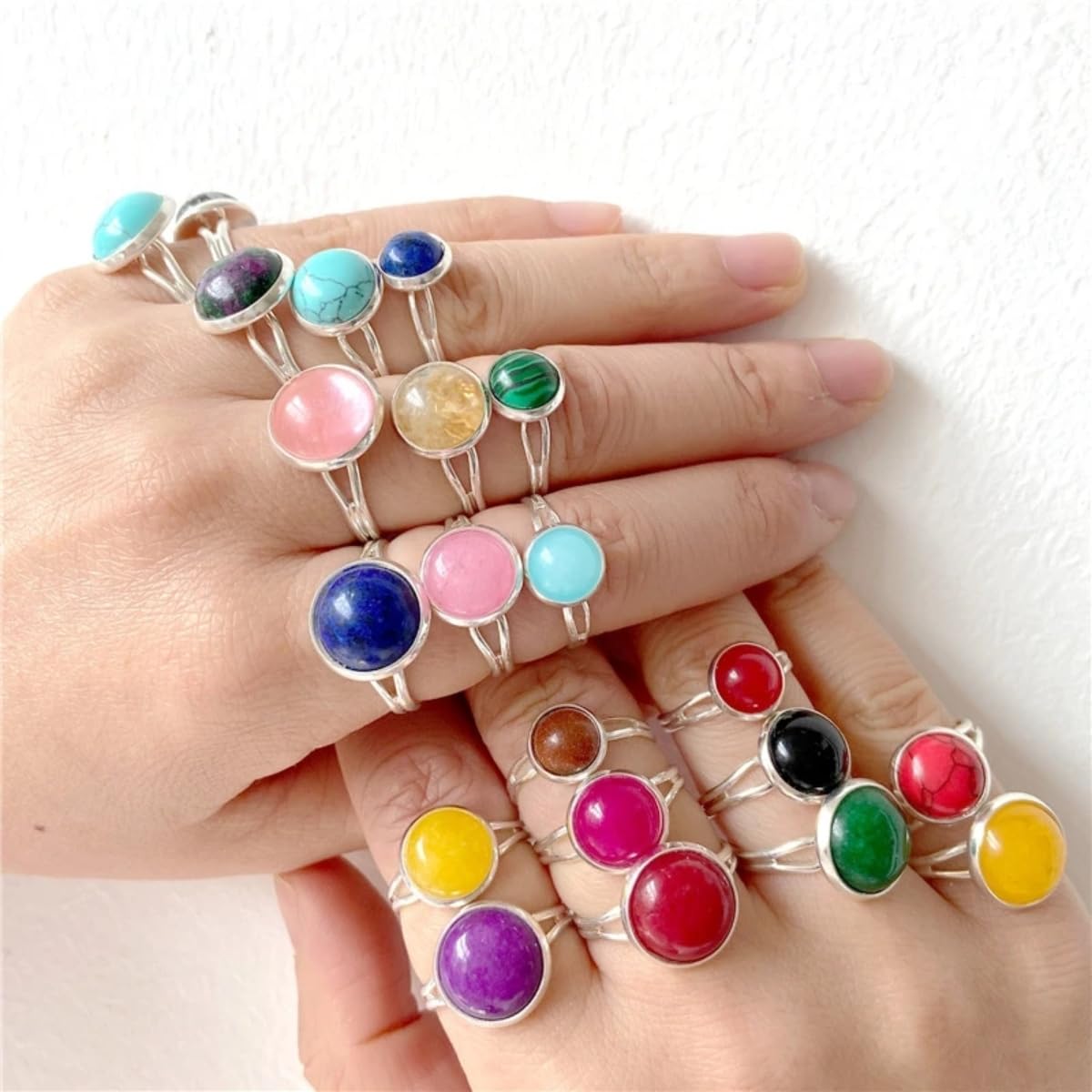 2TTFishoo 20pcs 4-16mm Blue Sandstone Cabochon Beads for Jewelry Making