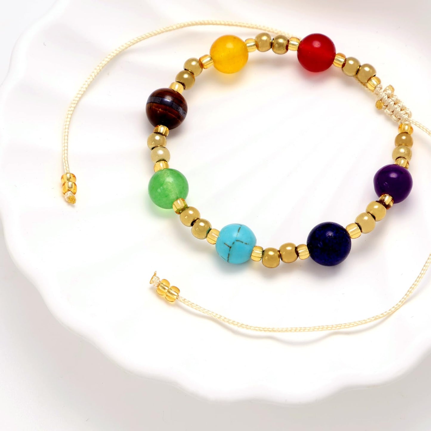 Mnblkjpoi Chakra Pearl Bracelets Gold Rope for Women Trendy, Round Natural Stone Balance for Meditation, Energy, Spiritual Protection, and Mental Health, Anniversary Birthday Valentine's Day Gifts.