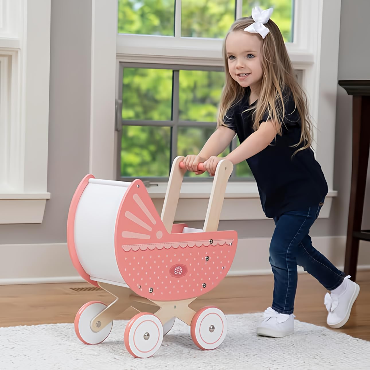 Fat Brain Toys Emery's World - Pretend & Play Pram - Stroller for 12-16-Inch Dolls