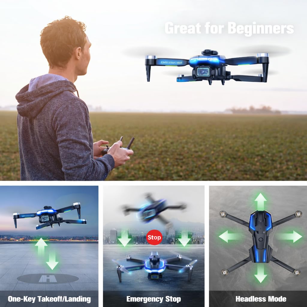 Drone with Camera 1080P with Brushless Motor Mini Drone for Beginner, Long Fly Time, One Key Start, Headless Mode, 2 Batteries, RC Quadcopter Helicopter Toy Gifts for Teen Boys and Girls