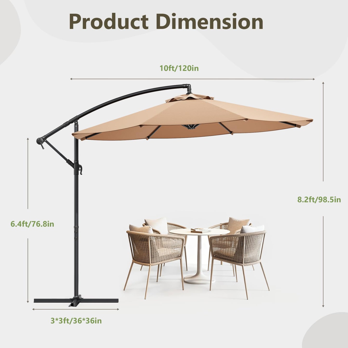 MAKE CHANGES 10FT Patio Umbrella, Cantilever Outdoor Umbrella with 360° Rotation & Tilt Adjustment, Offset Patio Umbrella with UV-Resistant Waterproof Canopy for Backyard, Pool, Garden, Khaki