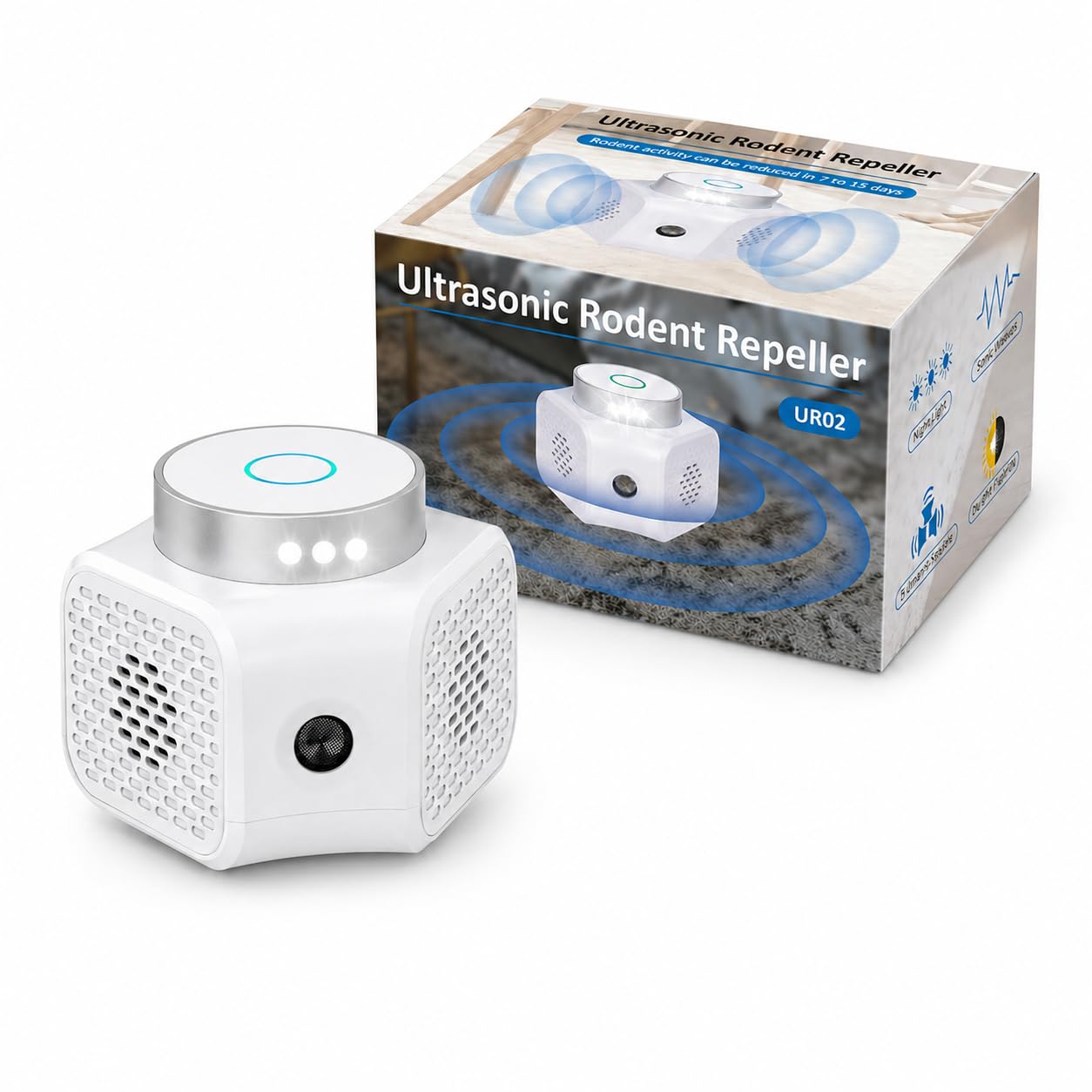 Ultrasonic Mouse Repellent Plug in Indoor, No-Touch Rodent Repellent for Home, 3 Modes with LED Strobe Light, Electronic Pest Control for House, Attic, Garage, Basement, Office and RV