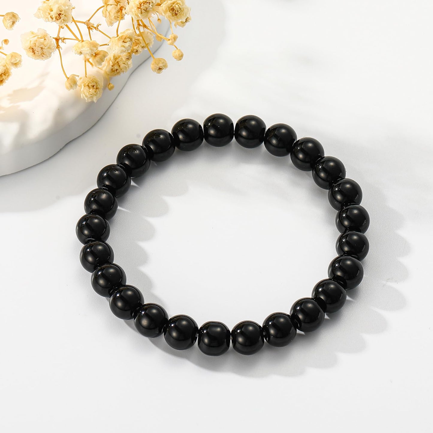 Gnamy Black Obsidian Bracelet for Women, Healing Crystal Bracelet for Spiritual Healing Positive Energy Stress Relief, Natural Stone Stretch Beaded Bracelets Birthday Valentines Jewelry Gifts for Daughter Her Best Friends Girlfriend