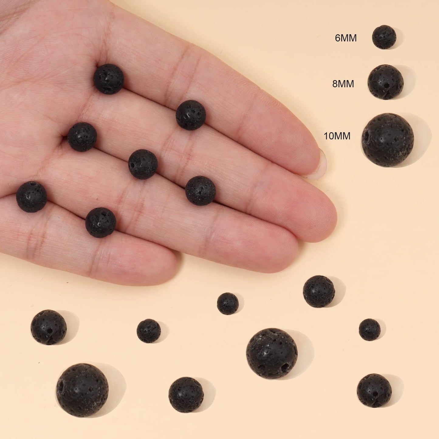 60pcs 6mm Natural Stone Beads Black Lava Beads Energy Crystal Healing Power Gemstone for Jewelry Making, DIY Bracelet Necklace