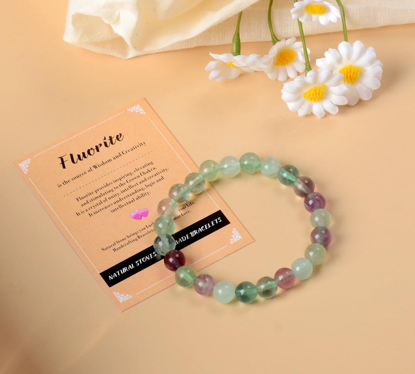 AD Beads Handmade Gemstone Stretch Elastic Bracelet Crystal Healing Reiki Nature's Beauty and Spiritual Essence Unisex (6mm, Fluorite)
