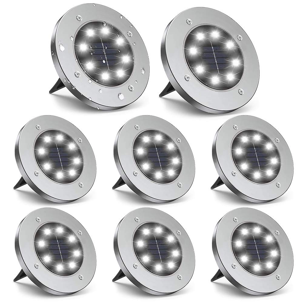 ZGWJ 8 Pack Solar Ground Lights,8 LED Upgraded Outdoor Garden Lights Landscape Lighting for Lawn Pathway Yard Deck Patio Walkway White