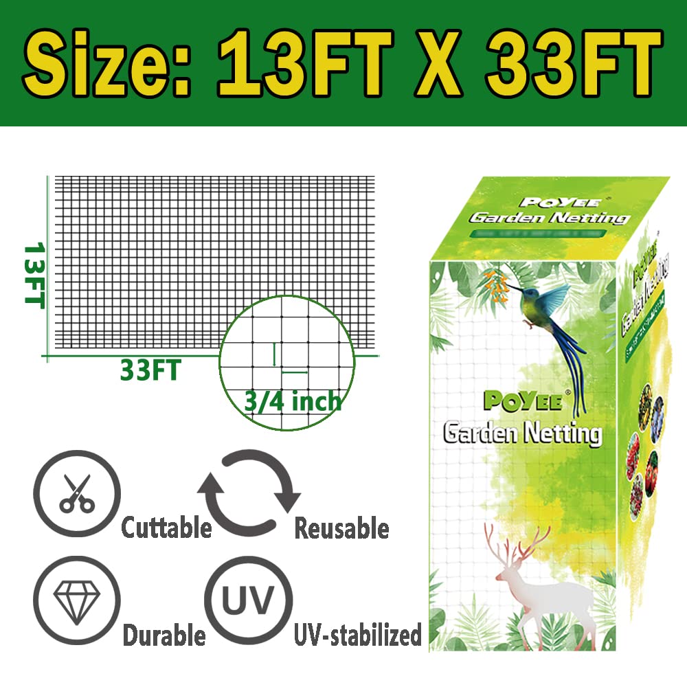 Bird Netting, 13x33FT Garden Netting for Fruit Trees Plants Strawberry Blueberry Bush Protection Anti Birds, Deers, Squirrels and Other Animals
