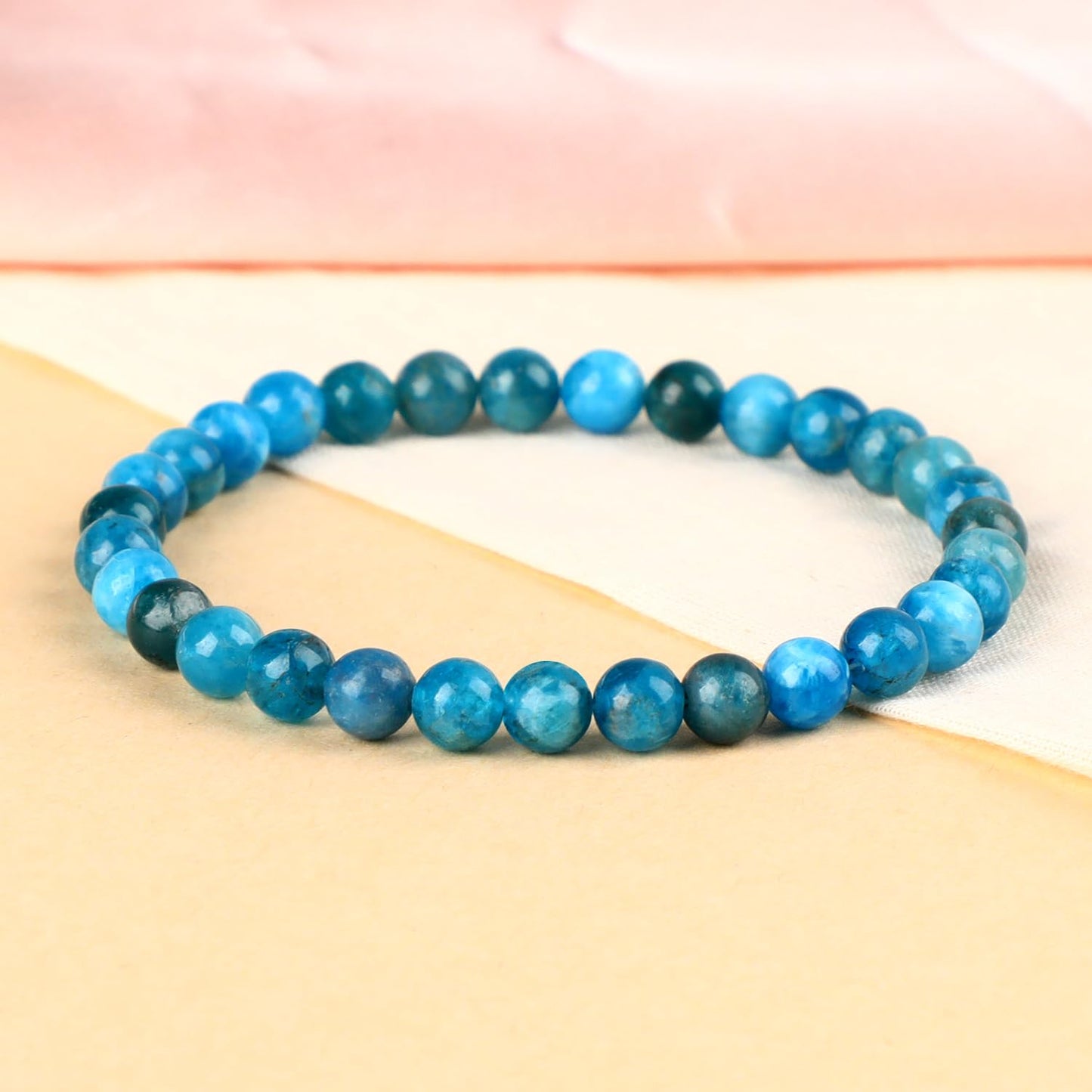 LPBeads Handmade Natural Gemstone Stretch Elastic 6mm Blue Apatite Bracelet Healing Crystal Round Stone Beads Jewelry Gifts for Women Men
