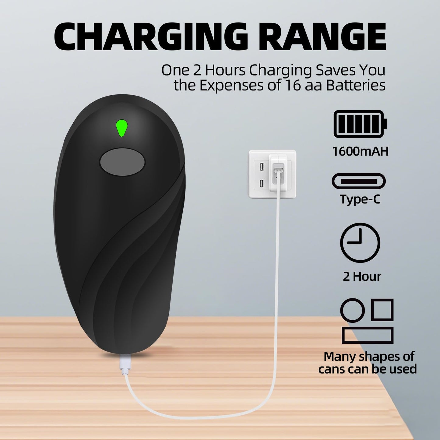 Rechargeable Auto Electric Can OpenerTouch Side Cut Opener Open Your Cans with A Simple Press of Button - Automatic,Smooth Edge,Food-Safe,for Kitchen for Seniors with Arthritis Small Size (Black)