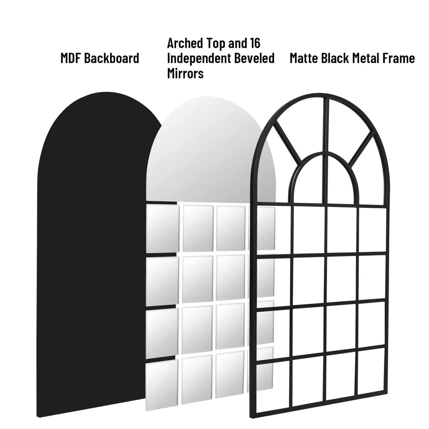 GIFTTROVE Black Arched Window Mirror, Large Window Pane Mirror with Beveled, Metal Framed Windowpane Mirrors, 28.5" X 50" Arched Wall Mirrors for Wall Decor, Entryway, Living Room