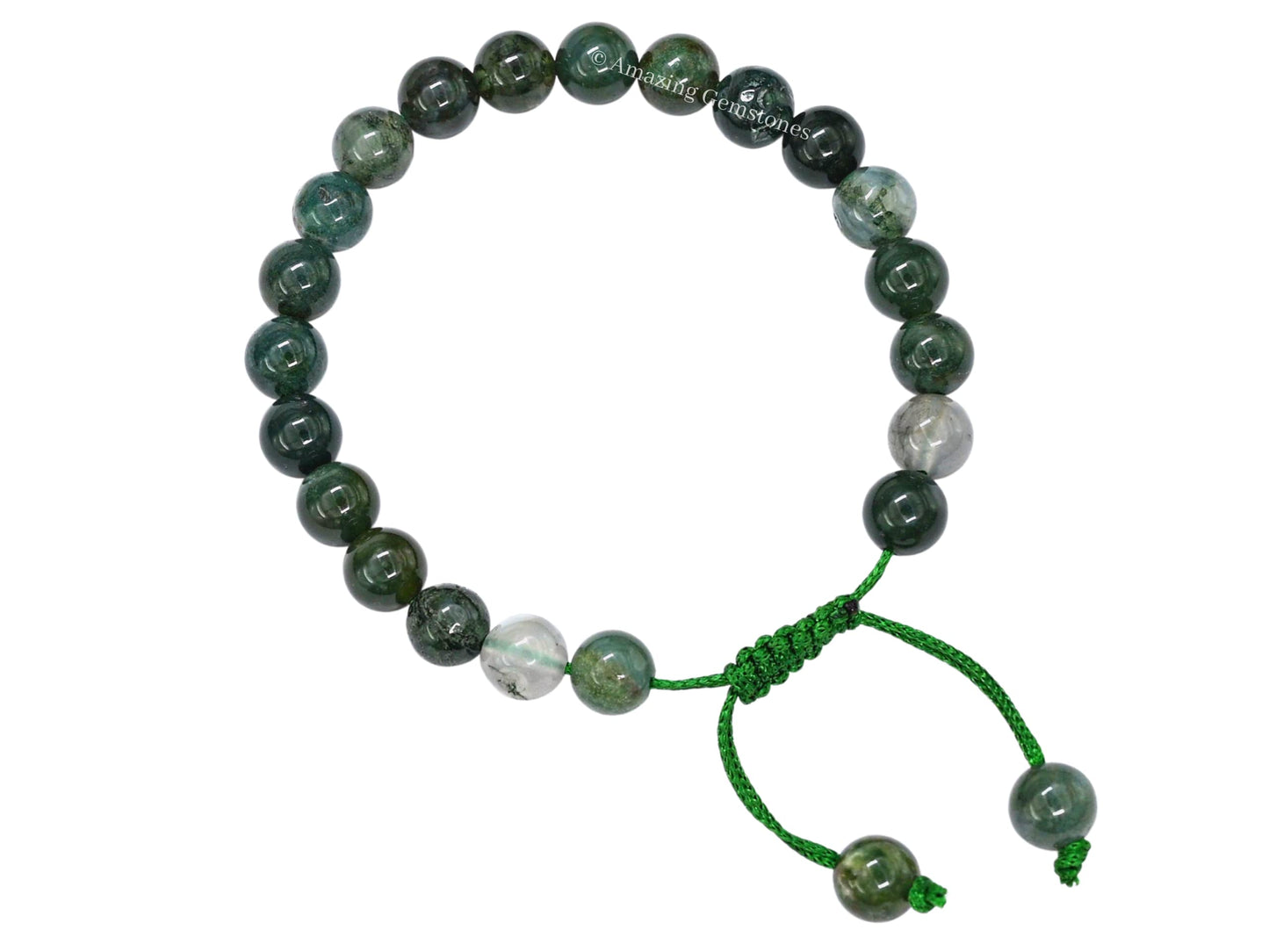 Amazing Gemstone Moss Agate Bracelet for Women Men's Gifts - Protection Healing Crystal Bracelet - 8mm Gemstones Beaded Adjustable Bracelet Pulseras Para Hombres Mujer Stocking Stuffers