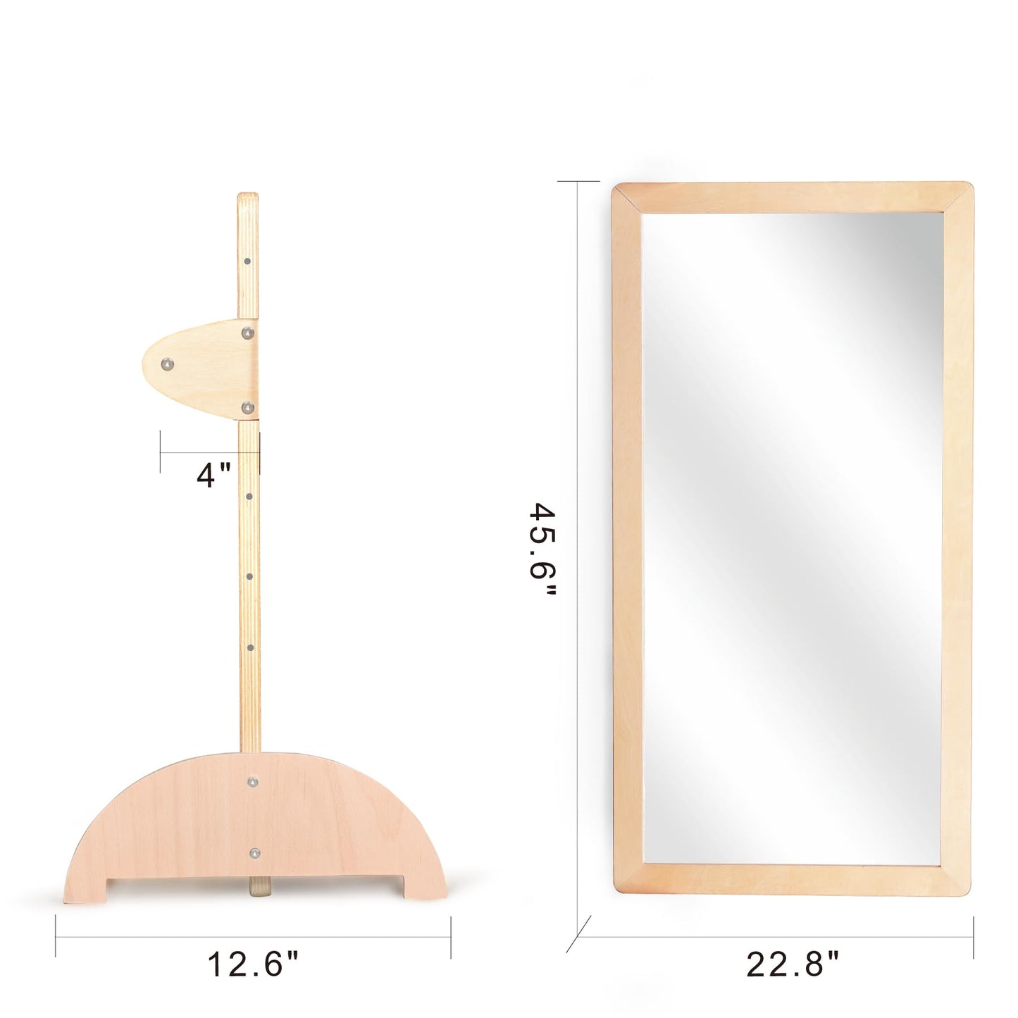 KRAND 3-Position Montessori Shatterproof Safety Baby Mirror w/Pull Up Handrail, Infant Coordination Mirror Set, Kid's Classroom Furniture for Nursery, Daycare, Homeschool or Preschool (Natural Pura)