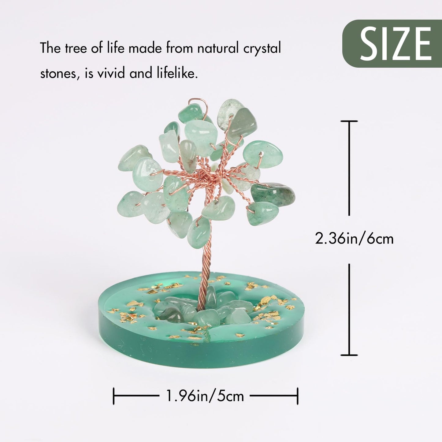 Pretty Jolly Small Mini 7 Chakra Healing Stones Crystals Tree of Life Positive Energy Gemstone Money Tree Meditation Reiki Gifts with Acrylic Glue Base for Home,Office,Desk Feng Shui Decor(Green)
