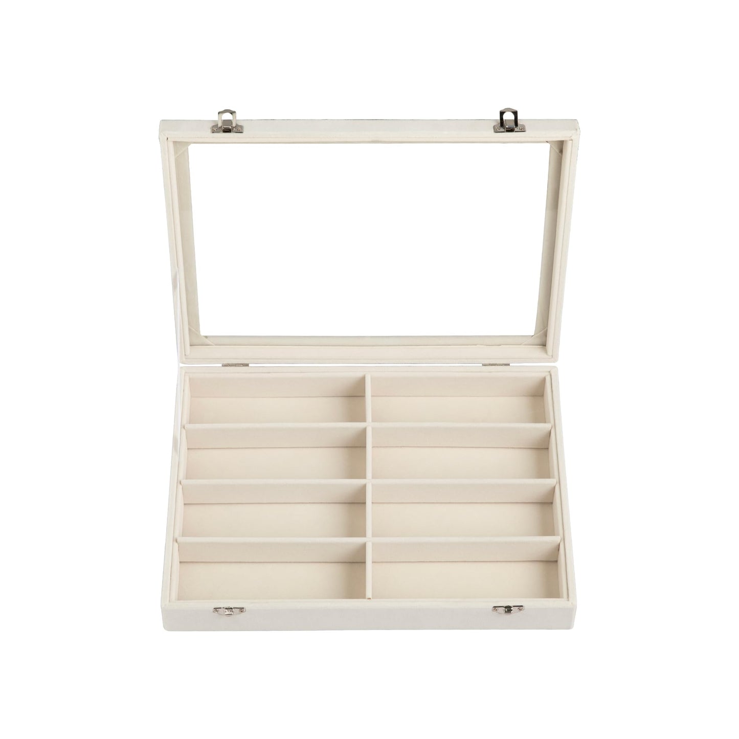 Frebeauty Sunglass Organizer,Velvet Glasses Organizer,8-Slot Sunglasses Tray with Clear Lid,Men's/Women's Sunglasses Box,Sunglass Case,13.3 x 9.6 x 2.2 Inches,Eyeglass/Eyewear Display Tray(Beige)