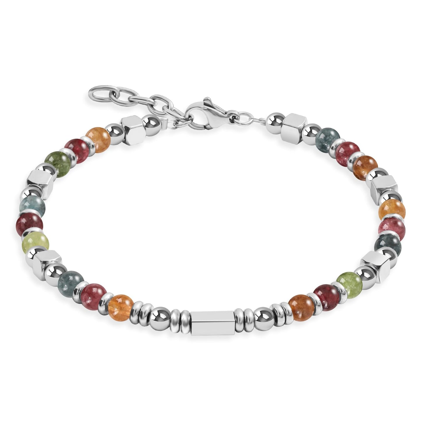 Stainless Steel Stone Adjustable Boho Stackable Womens Beaded Bracelets for Women Trendy Jewelry Stack Cute Health Dainty Waterproof Woman Ladies Colorful Bangle Women's Silver Link Bracelets for Women Non Tarnish A Bohemian Charm Silver Bead Bracelet for