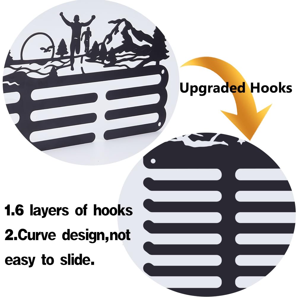 SUPERDANT Swimming Medal Hanger Swim Stars Medals Holder Personalised Award Black Metal Rack Wall Mount Sports Hanging 4 Rows 22 Hangers Non-Slip Hooks Gifts for Man Woman Athletes