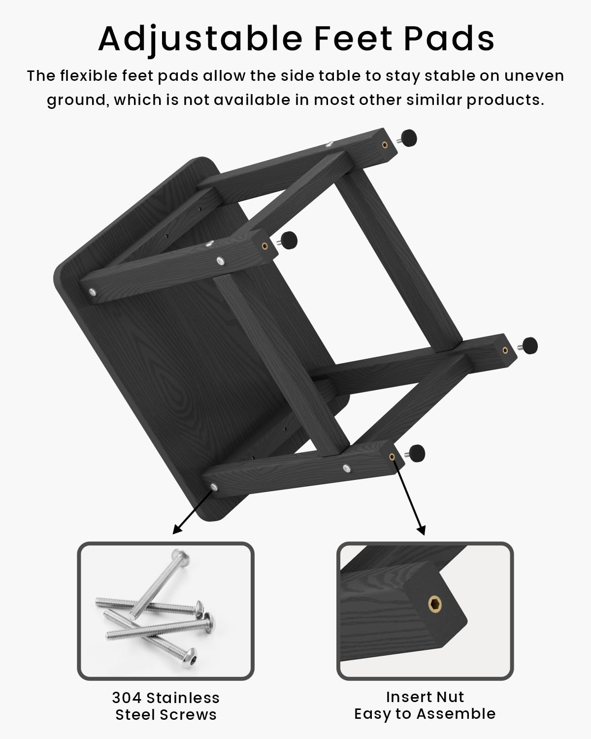 BIVODA Weatherproof Outdoor Side Table, HDPE Small Outdoor Table for Adirondack, 16.6-Inch Patio Square End Tables for Garden, Backyard, Porch, Deck, Balcony, Poolside (Black)