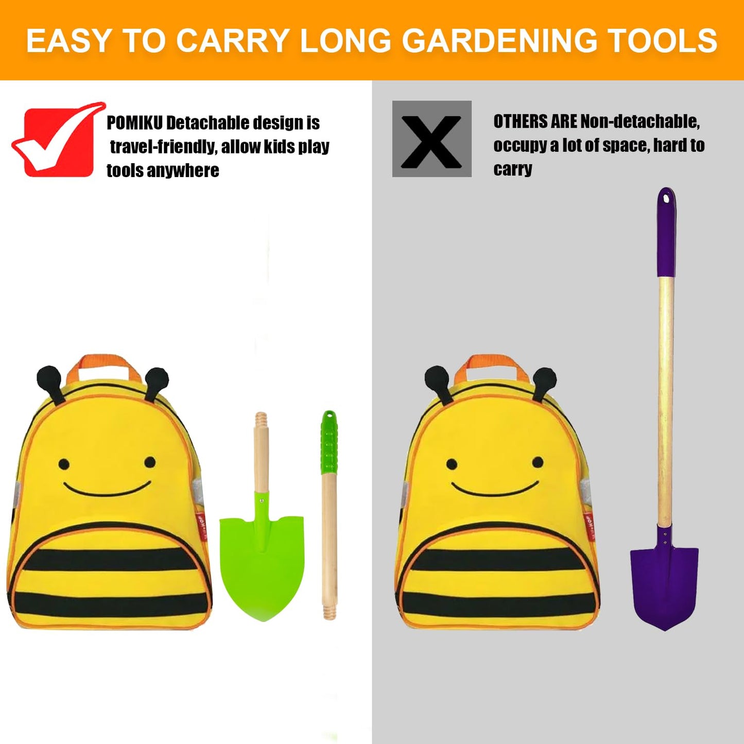 POMIKU Toddler Gardening Tools, Kids Rake and Shovel Set for Digging Dirt, Children Broom for Outdoor Yard Garden Camping, Montessori Toys for Ages 3 4 5 6 7 8 Years Old (8PCS)