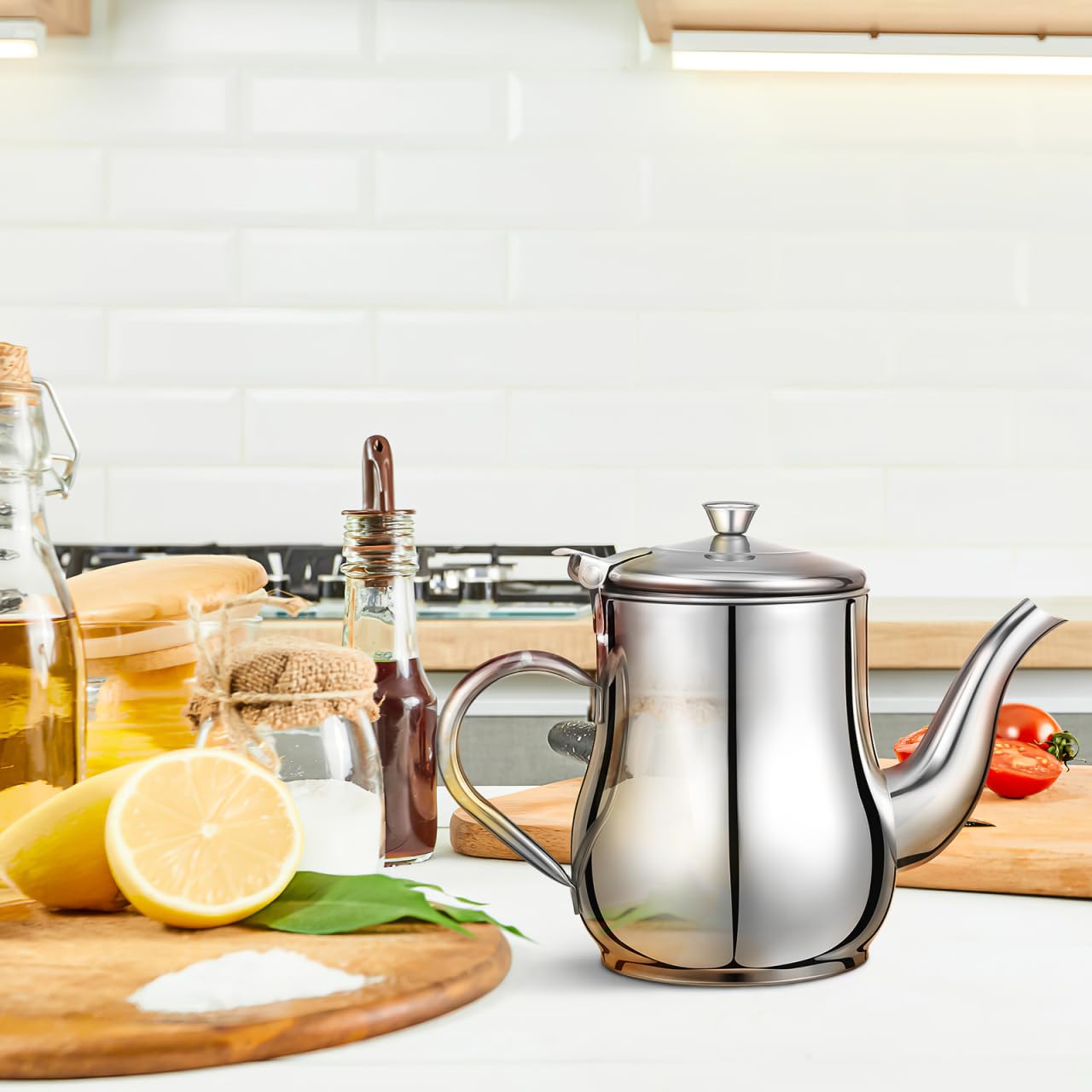 Yardwe Stainless Steel Oil Filter Pot - 24Oz Oil Dispenser with Fine Mesh Strainer for Kitchen Storage and Grease Container