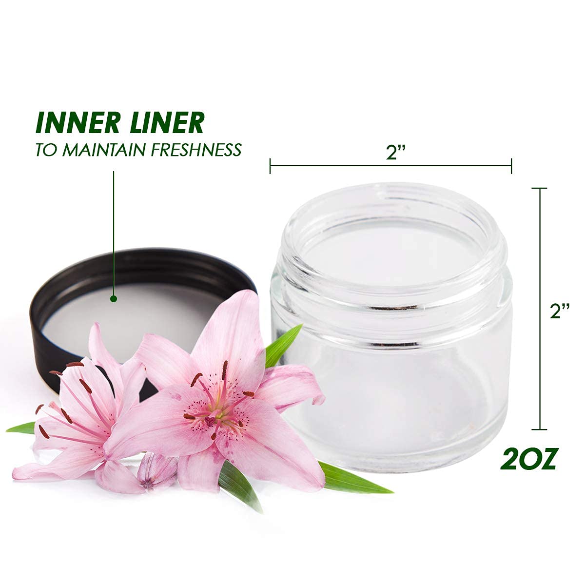 2 oz Glass Jars with Lids, Hoa Kinh 24 Pack Air Tight Leak Proof Small Clear Transparent Cosmetic Glass Jars - White Inner Seal Lid for Handmade Lotions, Creams, Body Butter, Candle, Crafts Storage